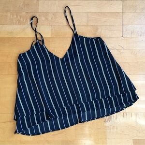 BP Striped, Layered, Tie Tank Blouse, Black, White, Size XS
